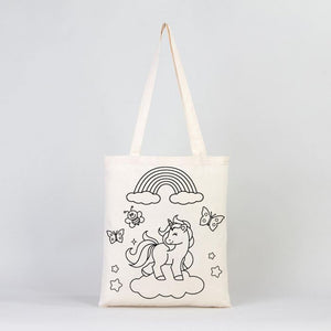 Dyeable Tote Bag 14" W x 16" H (35cm x 40cm) & Felt-tip Pen - Cat & Unicorn