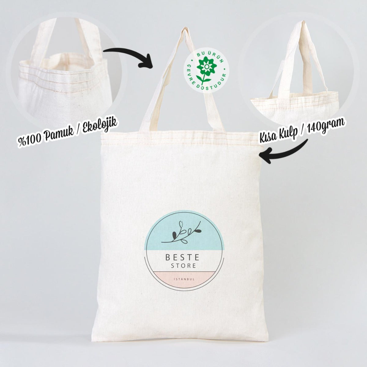 Custom Tote Bag 12" W x 14" H (30x35cm) Short Handled