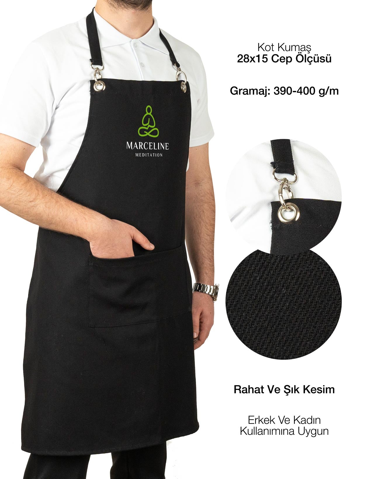 MasterChef Black Denim Cloth Kitchen Apron (Customizable)