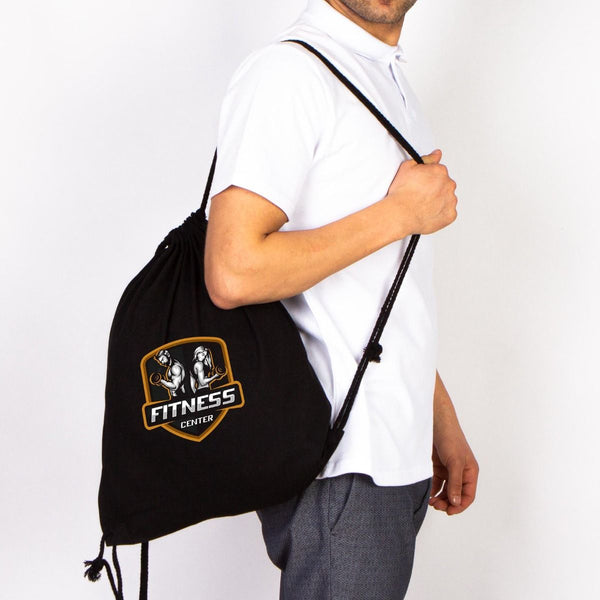 Drawstring Bags / Backpacks Black  14" W x 16" H  (35x40 cm)  - Customize