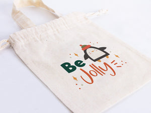 Be Jolly Bags - 6"W x 8"H (15 cm x 20 cm) Custom Family or Company Bags - Add Logo & Text - Personalized Cotton Muslin Bags - Pamusan.com