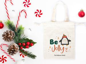 Be Jolly Bags - 6"W x 8"H (15 cm x 20 cm) Custom Family or Company Bags - Add Logo & Text - Personalized Cotton Muslin Bags - Pamusan.com