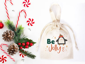 Be Jolly Bags - 6"W x 8"H (15 cm x 20 cm) Custom Family or Company Bags - Add Logo & Text - Personalized Cotton Muslin Bags - Pamusan.com