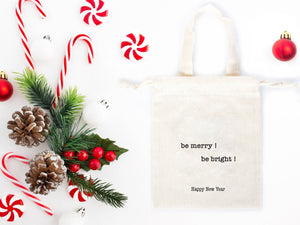 Be Merry, Be Bright Bags - 6"W x 8"H (15 cm x 20 cm) - Custom Family or Company Bags Add Logo & Text - Pamusan.com
