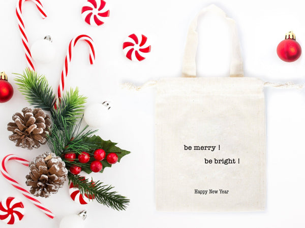 Be Merry, Be Bright Bags - 6"W x 8"H (15 cm x 20 cm) - Custom Family or Company Bags Add Logo & Text - Pamusan.com