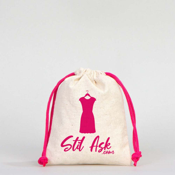 Fabric Pouch 4" W x 5" H (10 cm x 13 cm)  - Fuchsia Handle (Customize)