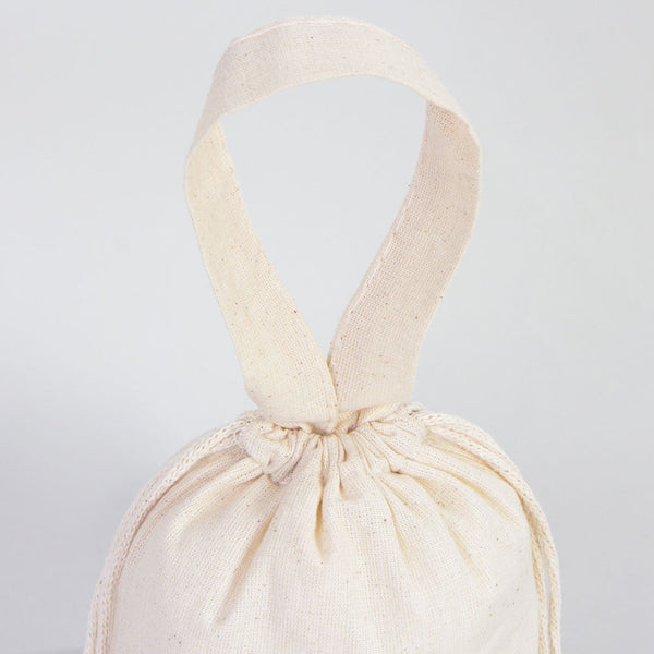 Cotton Pouch Bag 6"x8" – Natural Drawstring Favor Bag with Short Handle