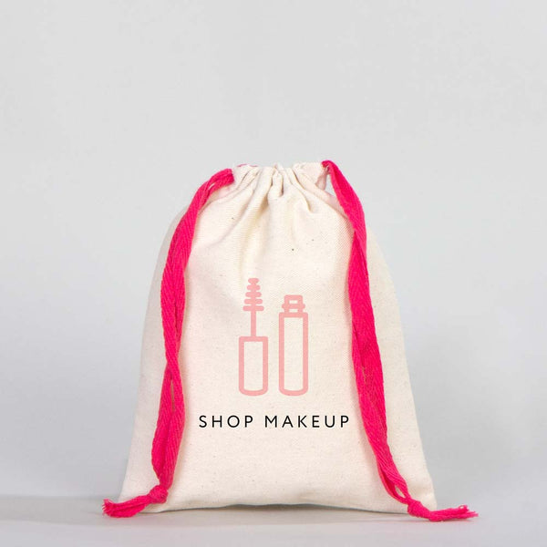 Fabric Pouch  6" W x 8" H (15.5 cm x 20 cm) - Fuchsia Handle (Customize)