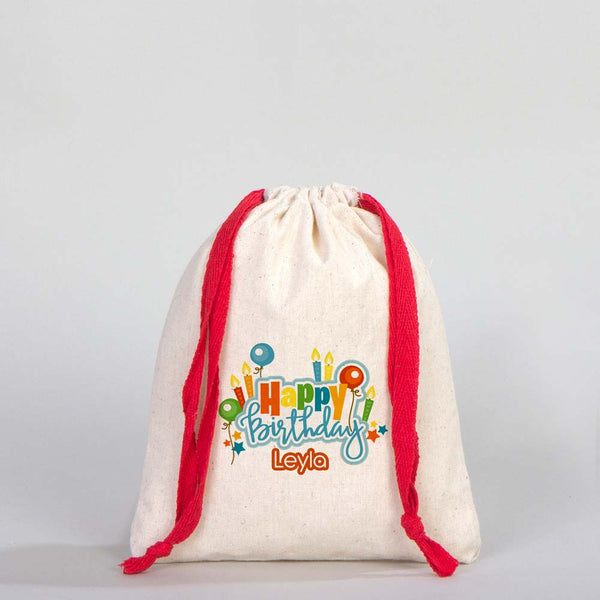 Fabric Pouch  6" W x 8" H (15.5 cm x 20 cm) - Red Handle (Customize)