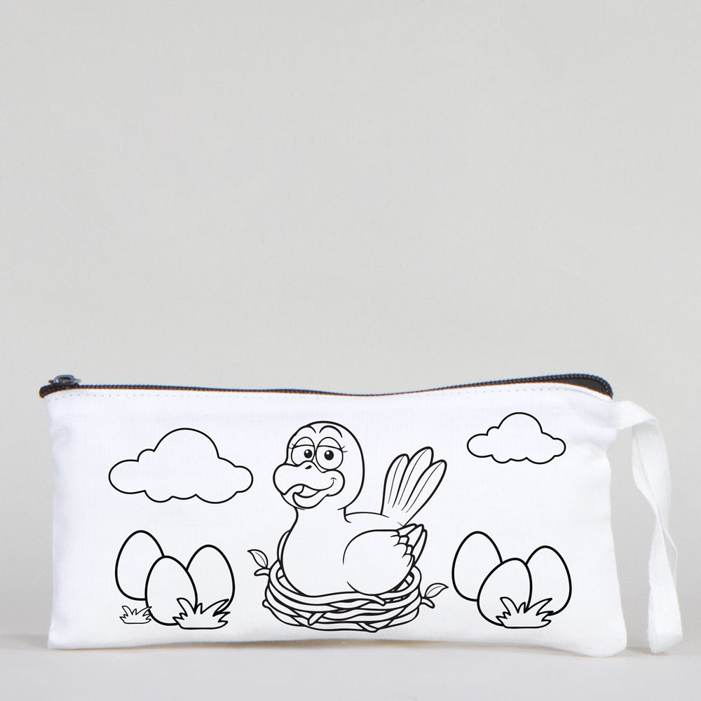 Dyeable Fabric Pencil Case - 8" W x 4" H (21cm x 10cm)  -  Mother Bird
