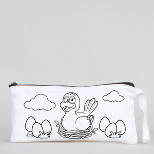 Dyeable Fabric Pencil Case - 8" W x 4" H (21cm x 10cm)  -  Mother Bird