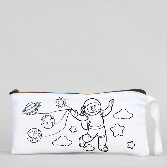 Dyeable Fabric Pencil Case -  8" W x 4" H (21cm x 10cm) -  Astronaut