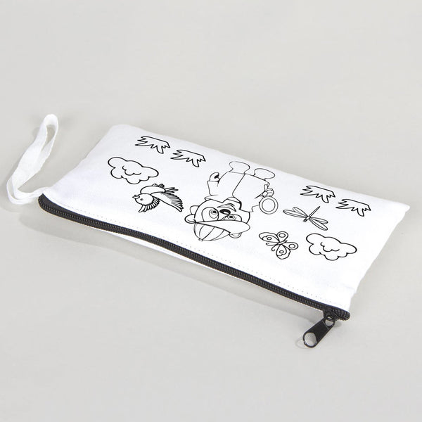 Dyeable Fabric Pencil Case 8" W x 4" H (21cm x 10cm)  -  Detective Bear