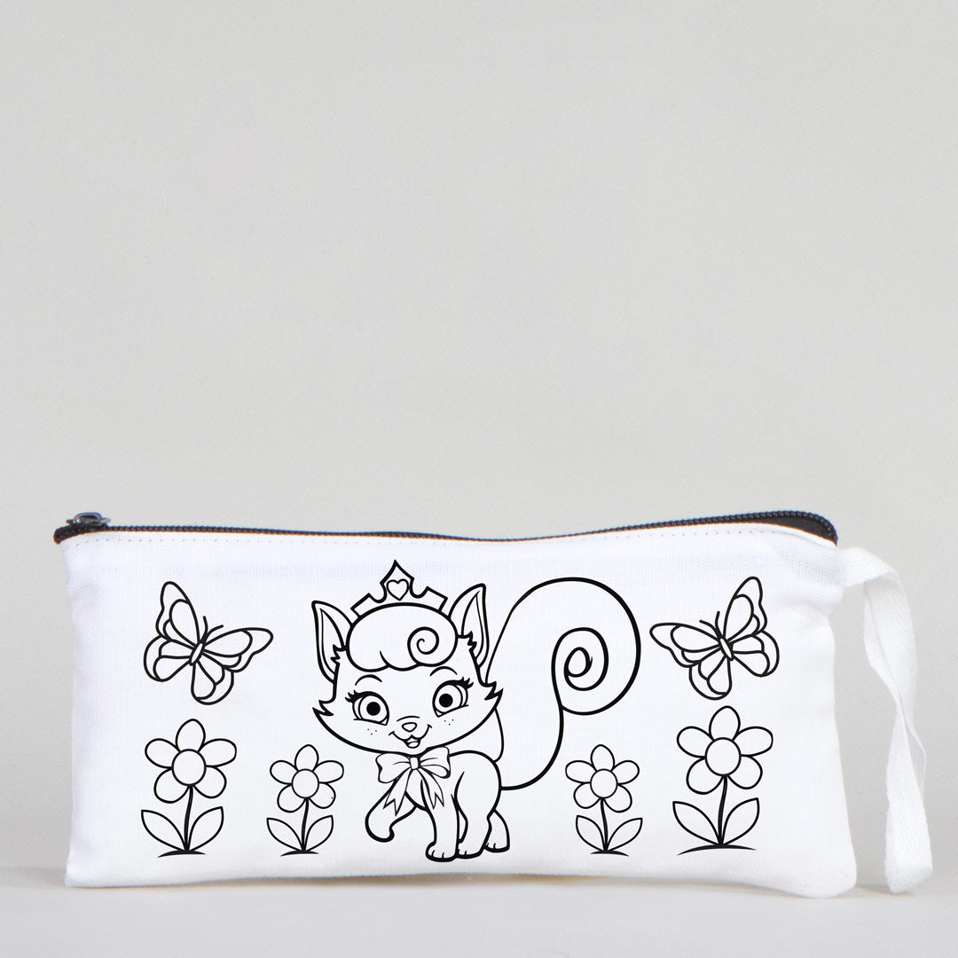 Dyeable Fabric Pencil Case  8" W x 4" H (21cm x 10cm)  -  Princess Cat