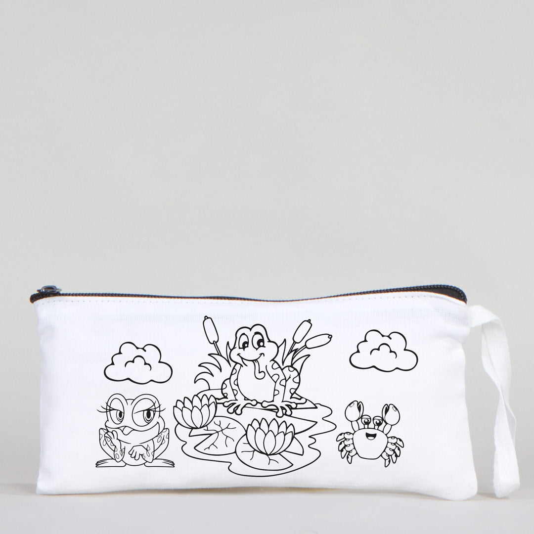 Dyeable Fabric Pencil Case 8" W x 4" H (21cm x 10cm)   - Cute Frog