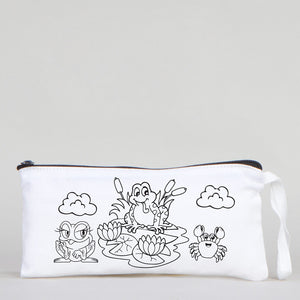 Dyeable Fabric Pencil Case 8" W x 4" H (21cm x 10cm)   - Cute Frog