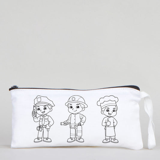 Dyeable Fabric Pencil Case  8" W x 4" H (21cm x 10cm) - Professions