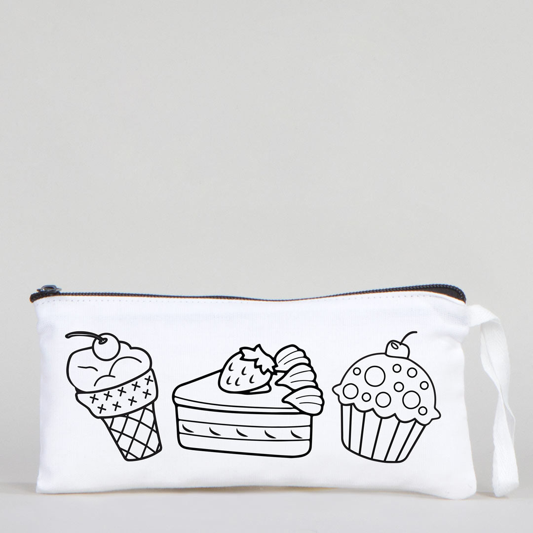 Dyeable Fabric Pencil Case  8" W x 4" H (21cm x 10cm) - Fruity Desserts