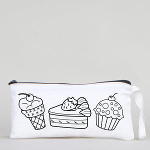 Dyeable Fabric Pencil Case  8" W x 4" H (21cm x 10cm) - Fruity Desserts