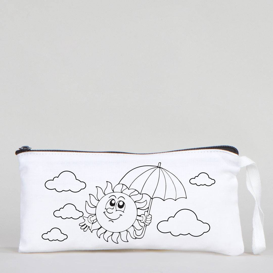 Dyeable Fabric Pencil Case 8" W x 4" H (21cm x 10cm) - Happy Sun