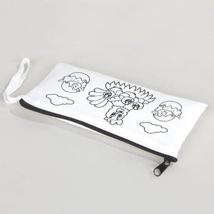 Dyeable Fabric Pencil Case  8" W x 4" H (21cm x 10cm) - Happy Chickens