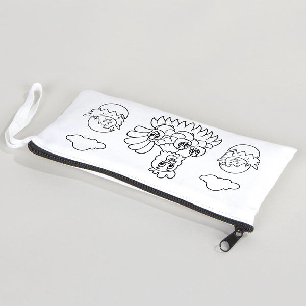 Dyeable Fabric Pencil Case  8" W x 4" H (21cm x 10cm) - Happy Chickens