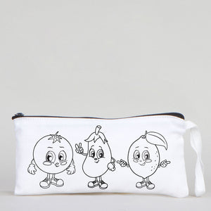 Dyeable Fabric Pencil Case  8" W x 4" H (21cm x 10cm)  - Cheerful Vegetables