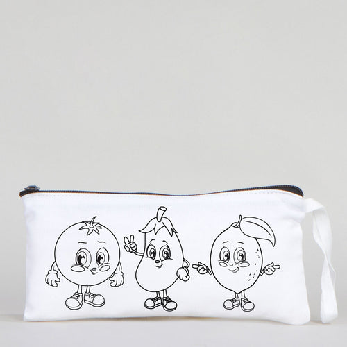 Dyeable Fabric Pencil Case  8" W x 4" H (21cm x 10cm)  - Cheerful Vegetables