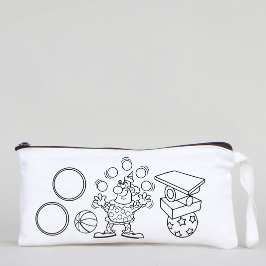 Dyeable Fabric Pencil Case  8" W x 4" H (21cm x 10cm) - Clown