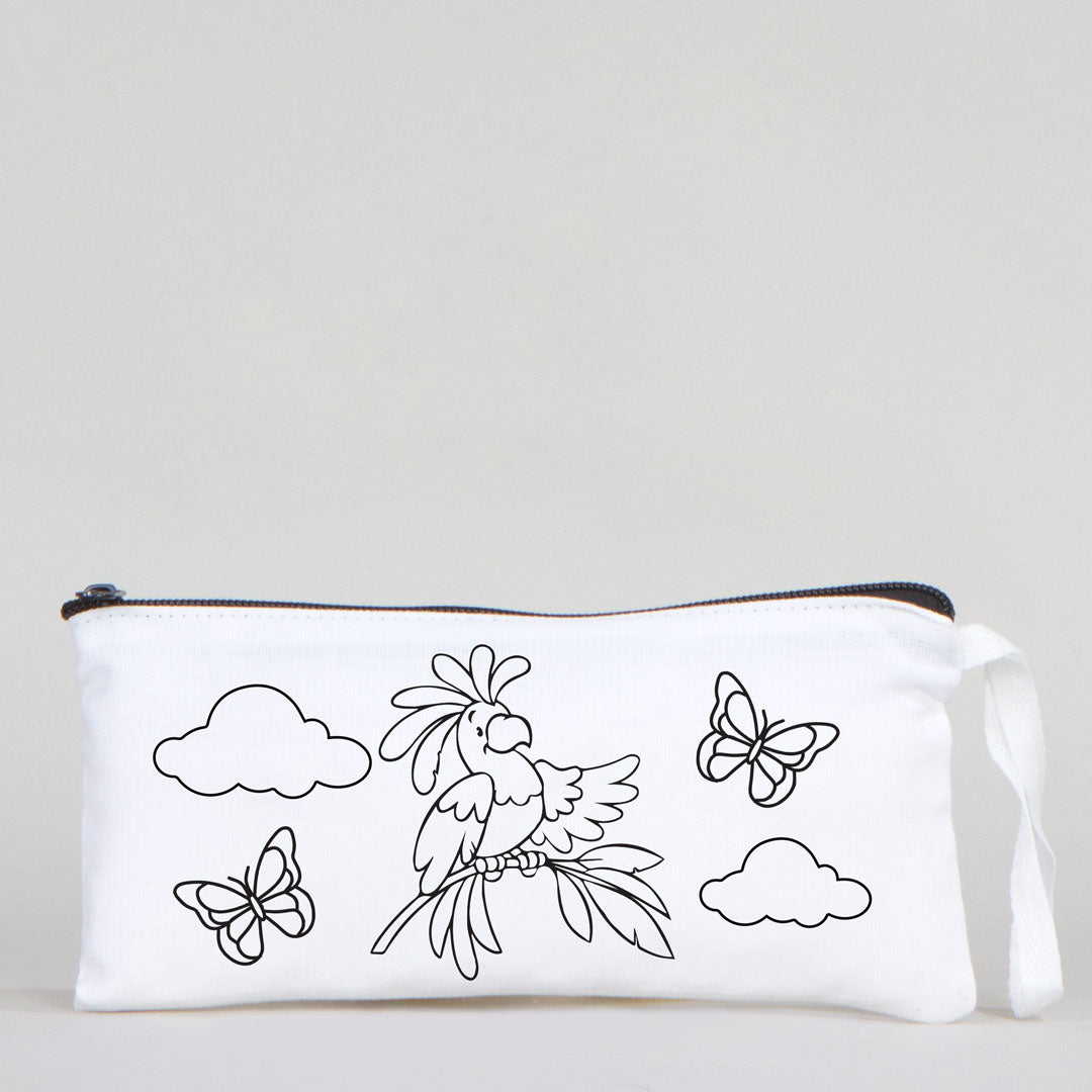 Dyeable Fabric Pencil Case  8" W x 4" H (21cm x 10cm) -   Parrot