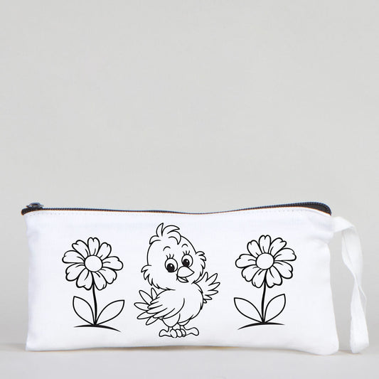 Dyeable Fabric Pencil Case - 8" W x 4" H (21cm x 10cm)  -  Sweet Bird