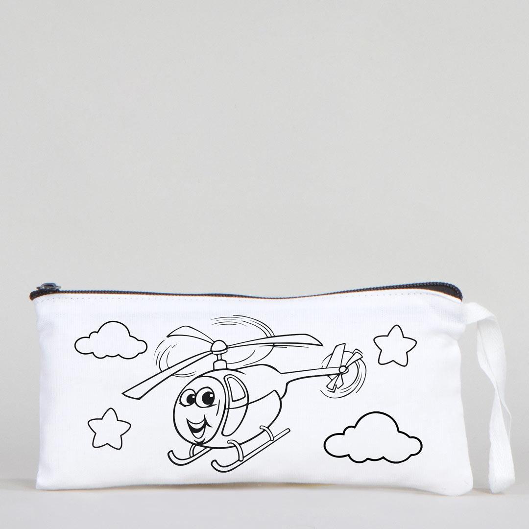 Dyeable Fabric Pencil Case 8" W x 4" H (21cm x 10cm)  -  Sweet Helicopter