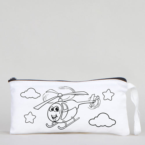 Dyeable Fabric Pencil Case 8" W x 4" H (21cm x 10cm)  -  Sweet Helicopter