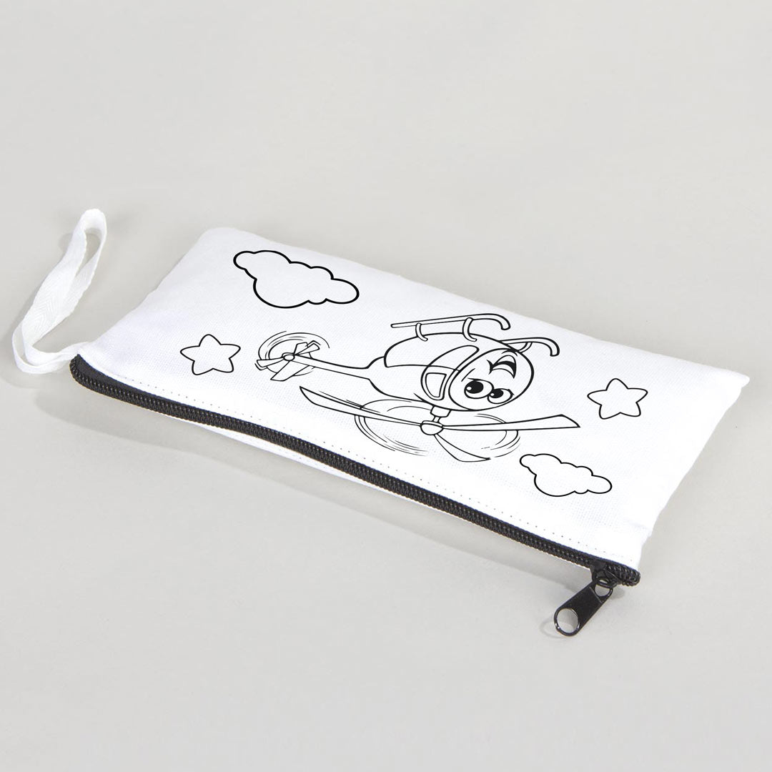 Dyeable Fabric Pencil Case 8" W x 4" H (21cm x 10cm)  -  Sweet Helicopter