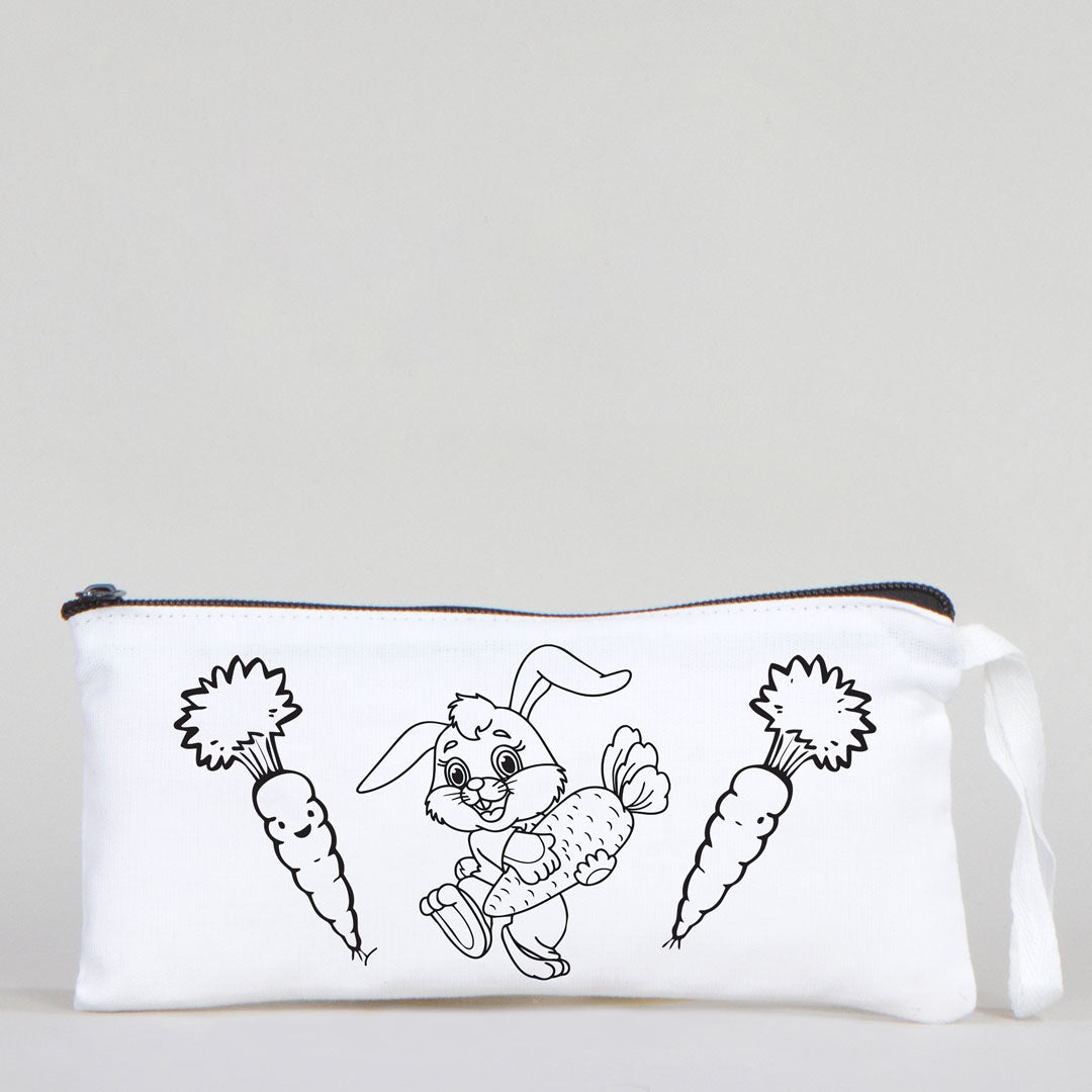 Dyeable Fabric Pencil Case 8" W x 4" H (21cm x 10cm)  -  Little Bunny