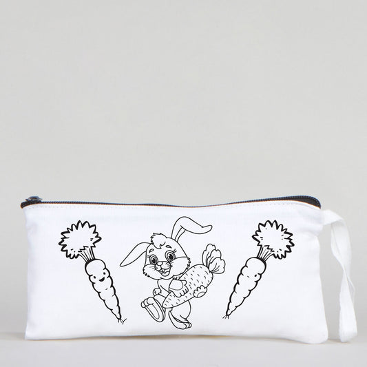 Dyeable Fabric Pencil Case 8" W x 4" H (21cm x 10cm)  -  Little Bunny