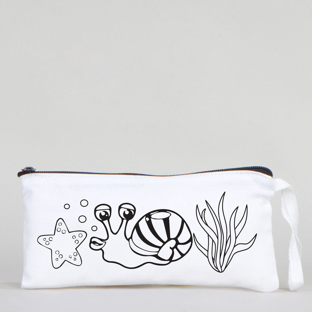 Dyeable Fabric Pencil Case 8" W x 4" H (21cm x 10cm) - Sweet Snail