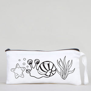 Dyeable Fabric Pencil Case 8" W x 4" H (21cm x 10cm) - Sweet Snail
