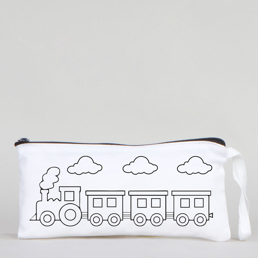 Dyeable Fabric Pencil Case 8" W x 4" H (21cm x 10cm) - Train