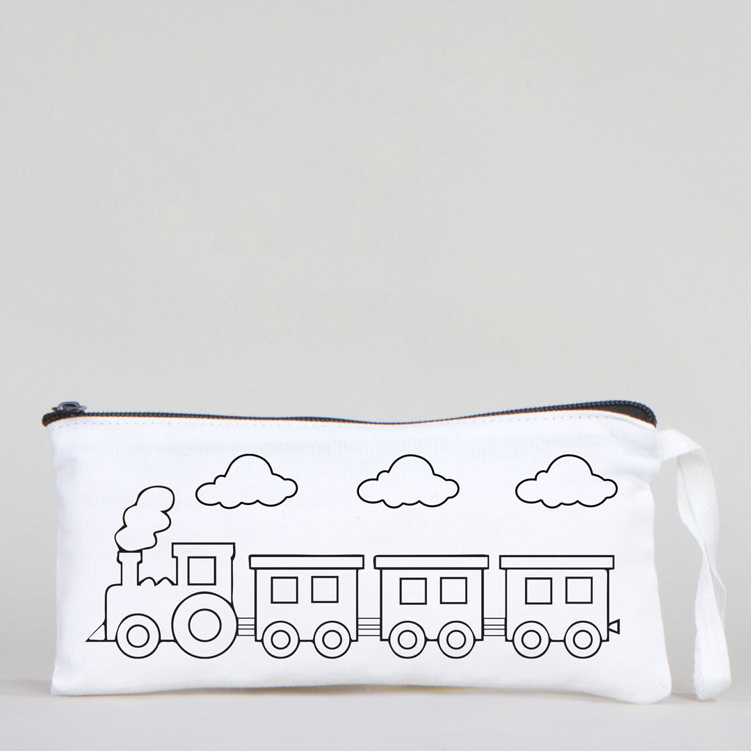 Dyeable Fabric Pencil Case 8" W x 4" H (21cm x 10cm) - Train