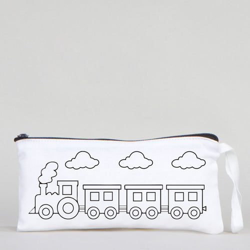Dyeable Fabric Pencil Case 8" W x 4" H (21cm x 10cm) - Train