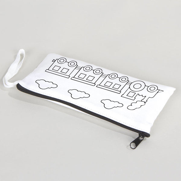 Dyeable Fabric Pencil Case 8" W x 4" H (21cm x 10cm) - Train