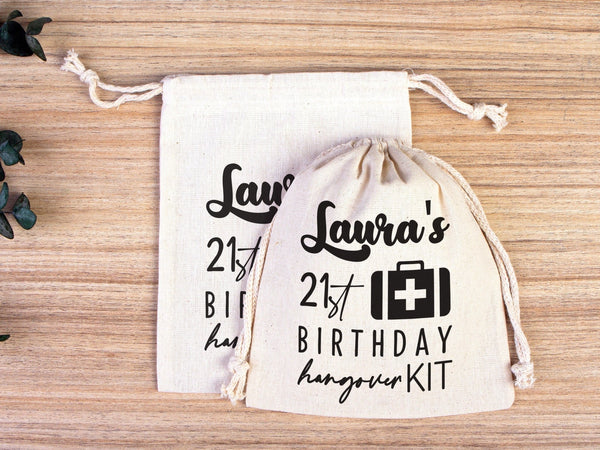 Birthday Party Hangover Kit Bags Birthday Recovery Kit Party Bachelorette Custom Name Print, Cotton Drawstring Pouchs Bag - Pamusan.com