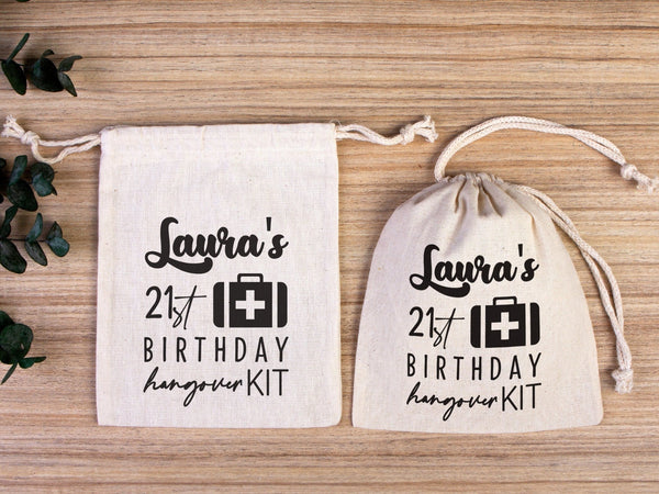 Birthday Party Hangover Kit Bags Birthday Recovery Kit Party Bachelorette Custom Name Print, Cotton Drawstring Pouchs Bag - Pamusan.com