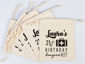Birthday Party Hangover Kit Bags Birthday Recovery Kit Party Bachelorette Custom Name Print, Cotton Drawstring Pouchs Bag - Pamusan.com