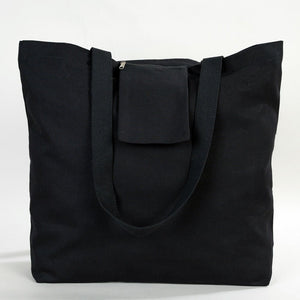 Black Canvas Beach Bag 19"x16"x4" – Large Eco - Friendly Tote for Shopping & Travel - Pamusan.com