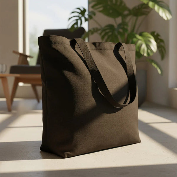 Black Canvas Beach Bag 19"x16"x4" – Large Eco - Friendly Tote for Shopping & Travel - Pamusan.com