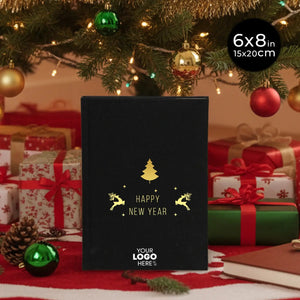 Black Canvas Holiday Notebook 6" × 8" – Custom Name Printed New Year Gift - Pamusan.com