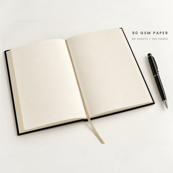Black Canvas Notebook with Custom Logo – A5 (7.9" × 5.5" / 20 × 14 cm), 80 Sheets, Bulk Corporate Gifts - Pamusan.com