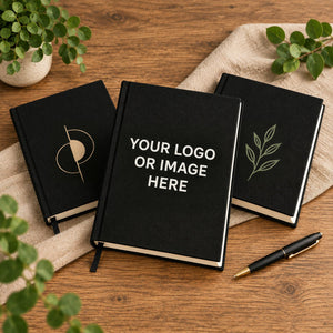 Black Canvas Notebook with Custom Logo – A5 (7.9" × 5.5" / 20 × 14 cm), 80 Sheets, Bulk Corporate Gifts - Pamusan.com